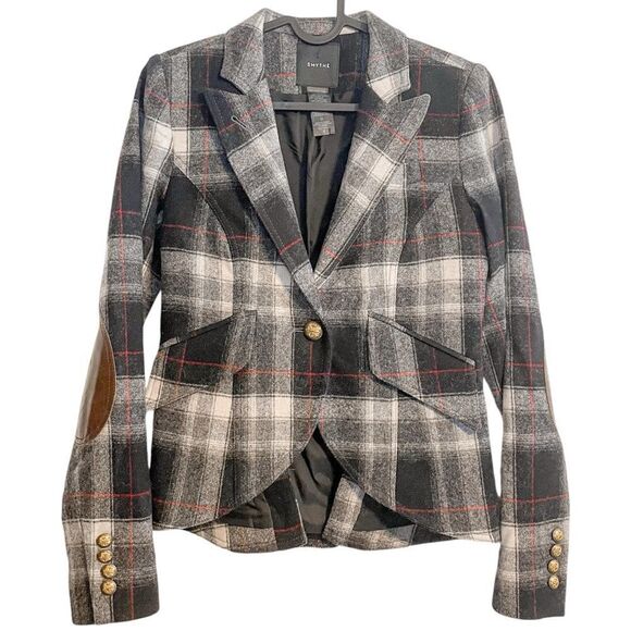 Smythe Equestrian Plaid Leather Elbow Patch Blazer Jacket 4 - Picture 4 of 10